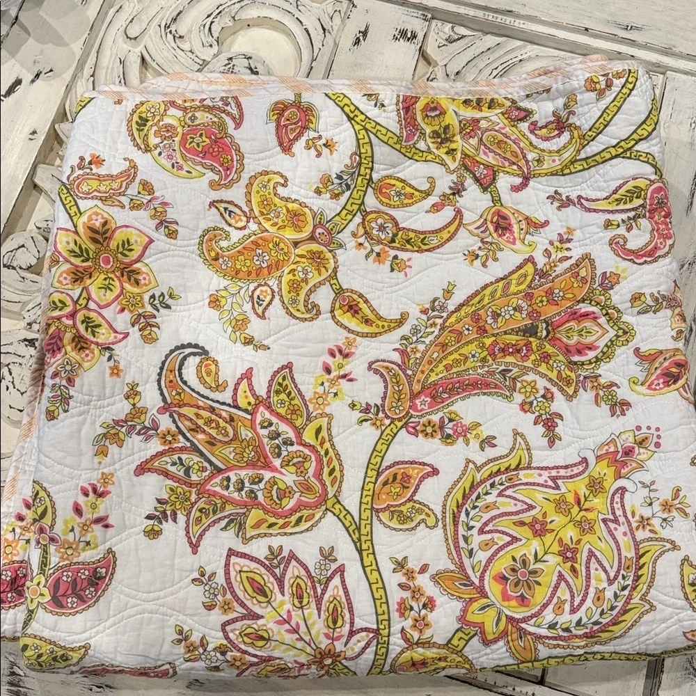Artisan De Luxe Reversible Quilt Q SZ Pink/Yellow Pastels Floral Boho Cotton
